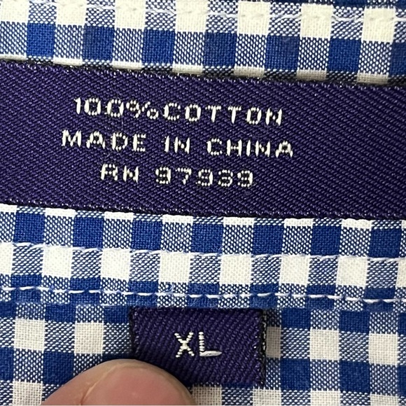 Alan Flusser Men’s Gingham Check Button Down Shirt XL Preppy Coastal Nautical - Picture 8 of 10